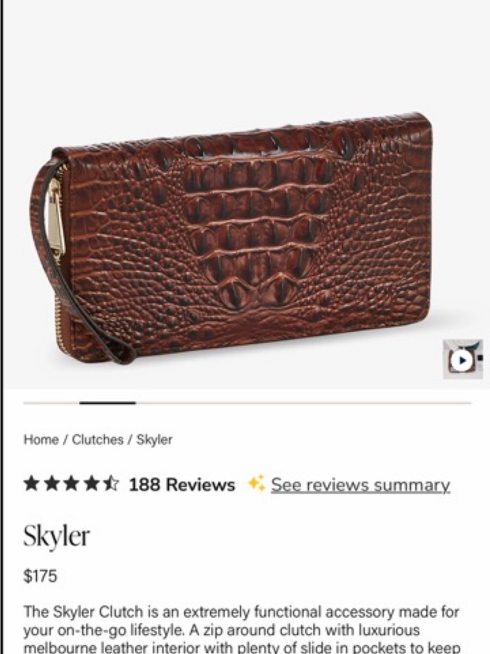 Brown Croc-Embossed Leather BRAHMIN Clutch Wallet